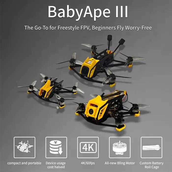 DarwinFPV BabyApe III 3 pouces Freestyle FPV Drone HD VTX longue durée de vol RC quadrirotor