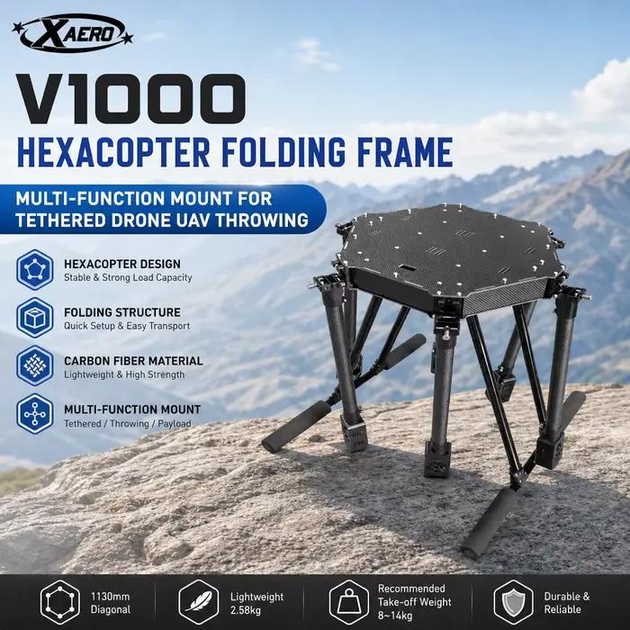 XAERO V1000 1130mm Hexacoptère à Châssis Pliant Support Multifonctionnel pour Drone Filaire UAV de Lancer