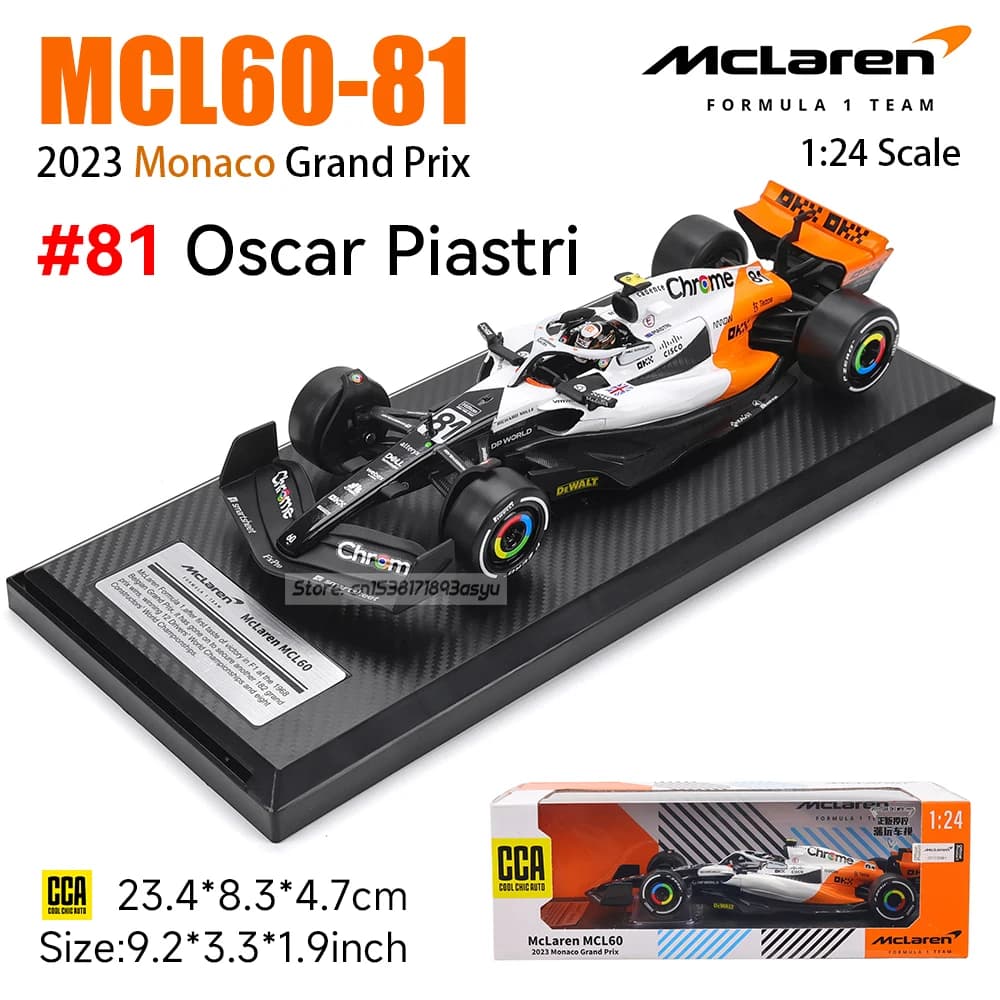 CCA MSZ 1:24 Version Monaco Blanc McLaren F1 2023 MCL60 4 # Lando Norris 81 # Collection de modè