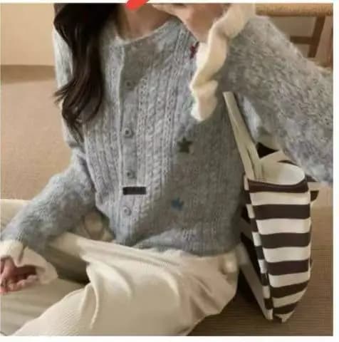 Mohair tricoté pull fille Style pull veste à la main fleur à volants bord tricot 2025 nouveau