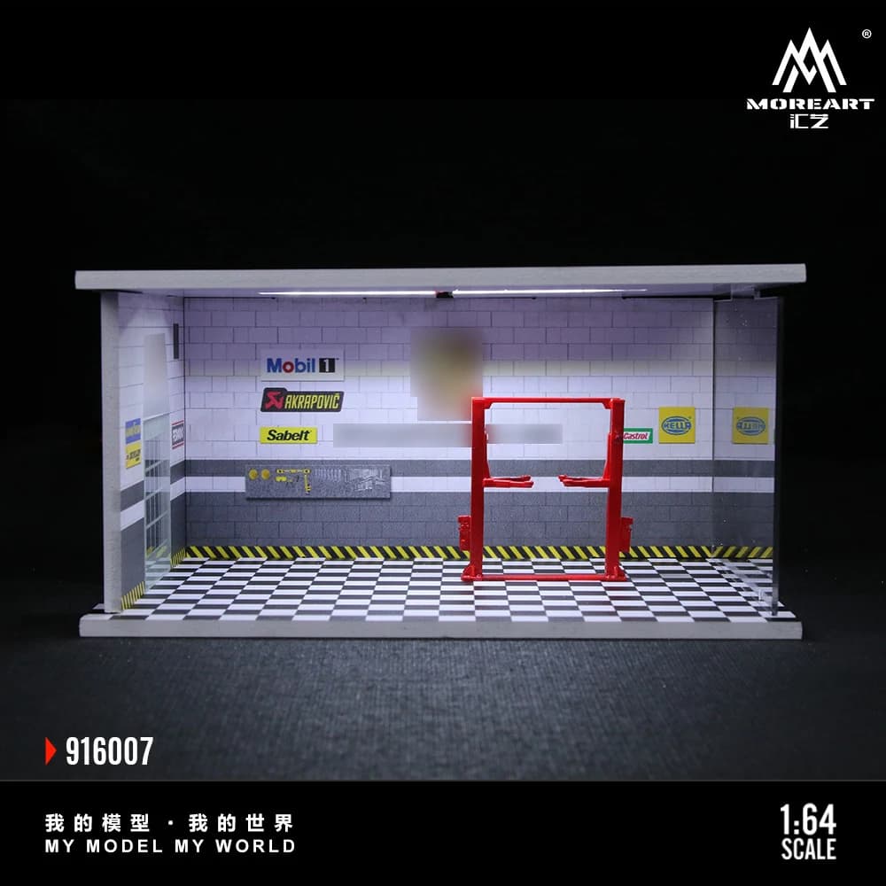 Diorama de garage éclairé par LED 1/64 – Modèle de scène de stationnement sur le thème des voitures