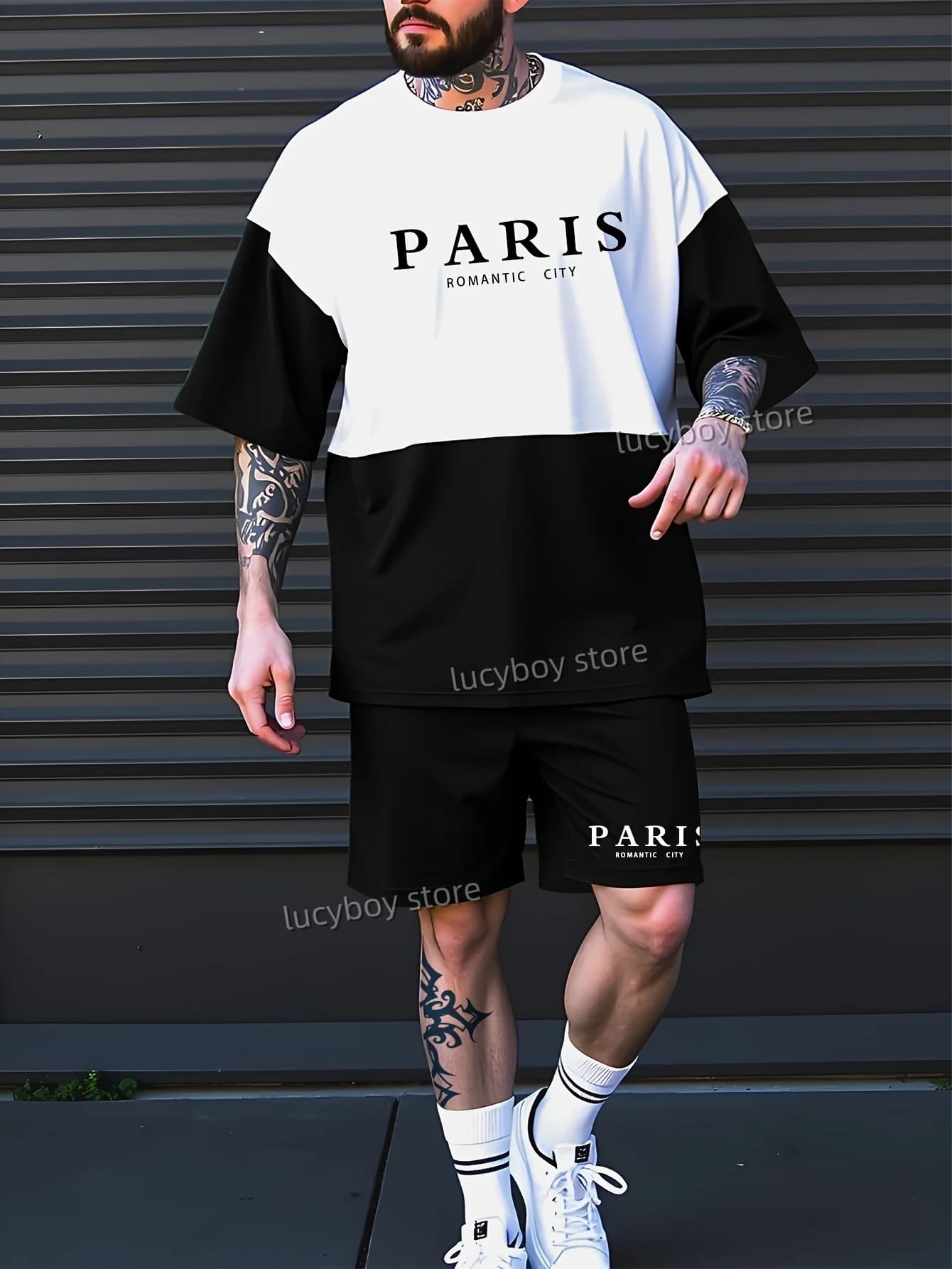 ROMANTIC CITY-T-shirt de sport imprimé et ensemble d'objectifs imbibés pour hommes, tenue de survête