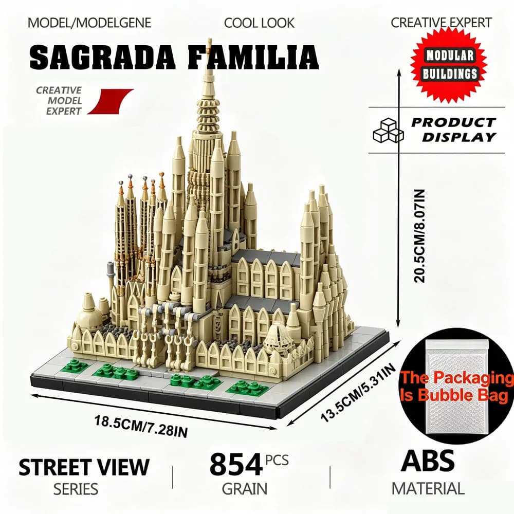 Modèle de la Sagrada Familia, blocs de construction de monuments mondiaux, briques d'architecture di