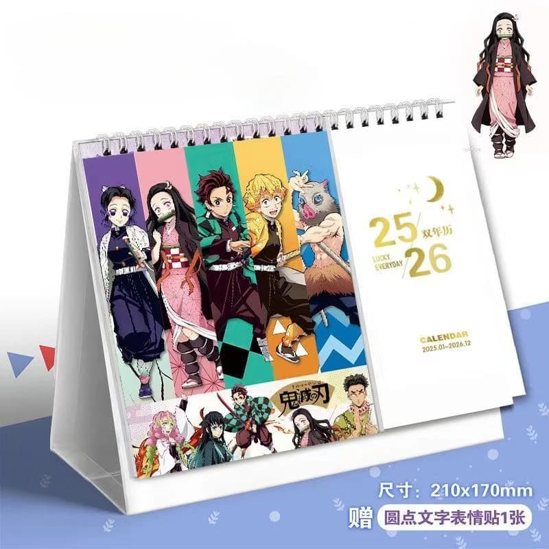 Calendrier DEMON SLAYER double année 2025-2026 avec nouveaux personnages et planificateur mensuel