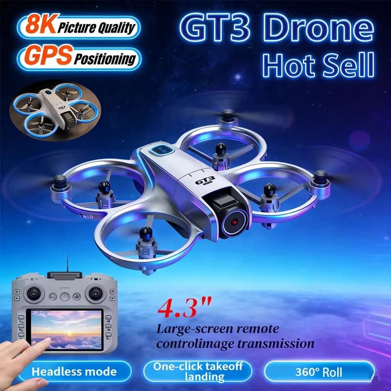 Drone GT3 MAX Nouveau 8K 5G GPS Professionnel HD Télécommande avec Écran Anti-Collision Quadricoptère Aérien Autonomie Ultra-Longue Durée de Vie de la Batterie