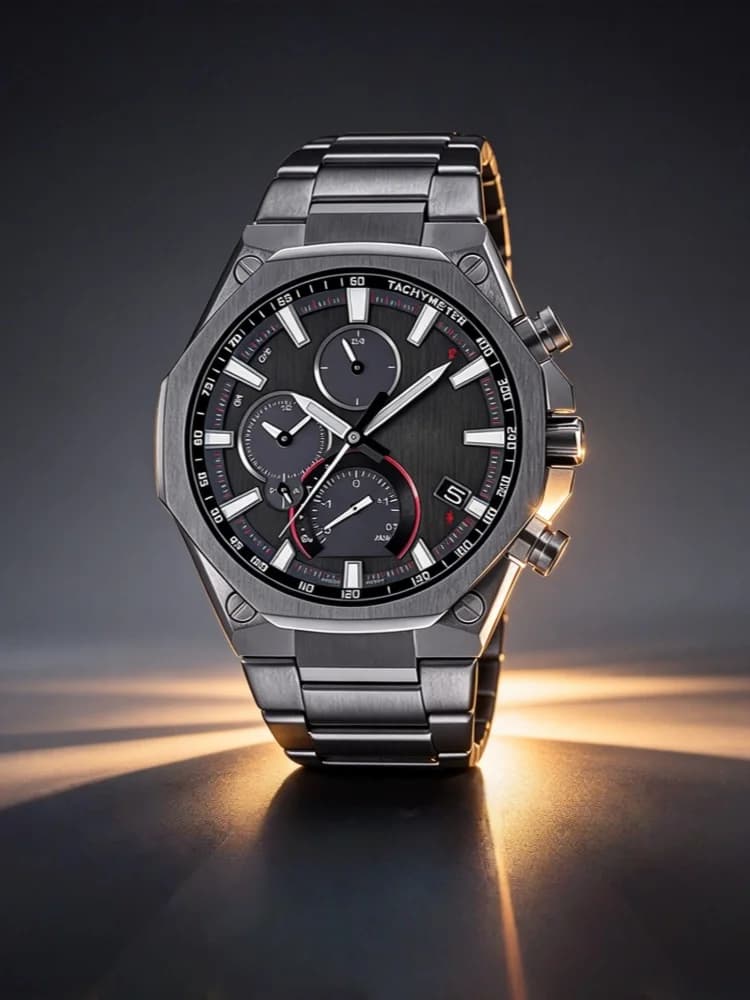 Montre de sport octogonale entièrement en acier, dotée de toutes les fonctionnalités, au design inspiré de la course automobile ; élégante et raffinée