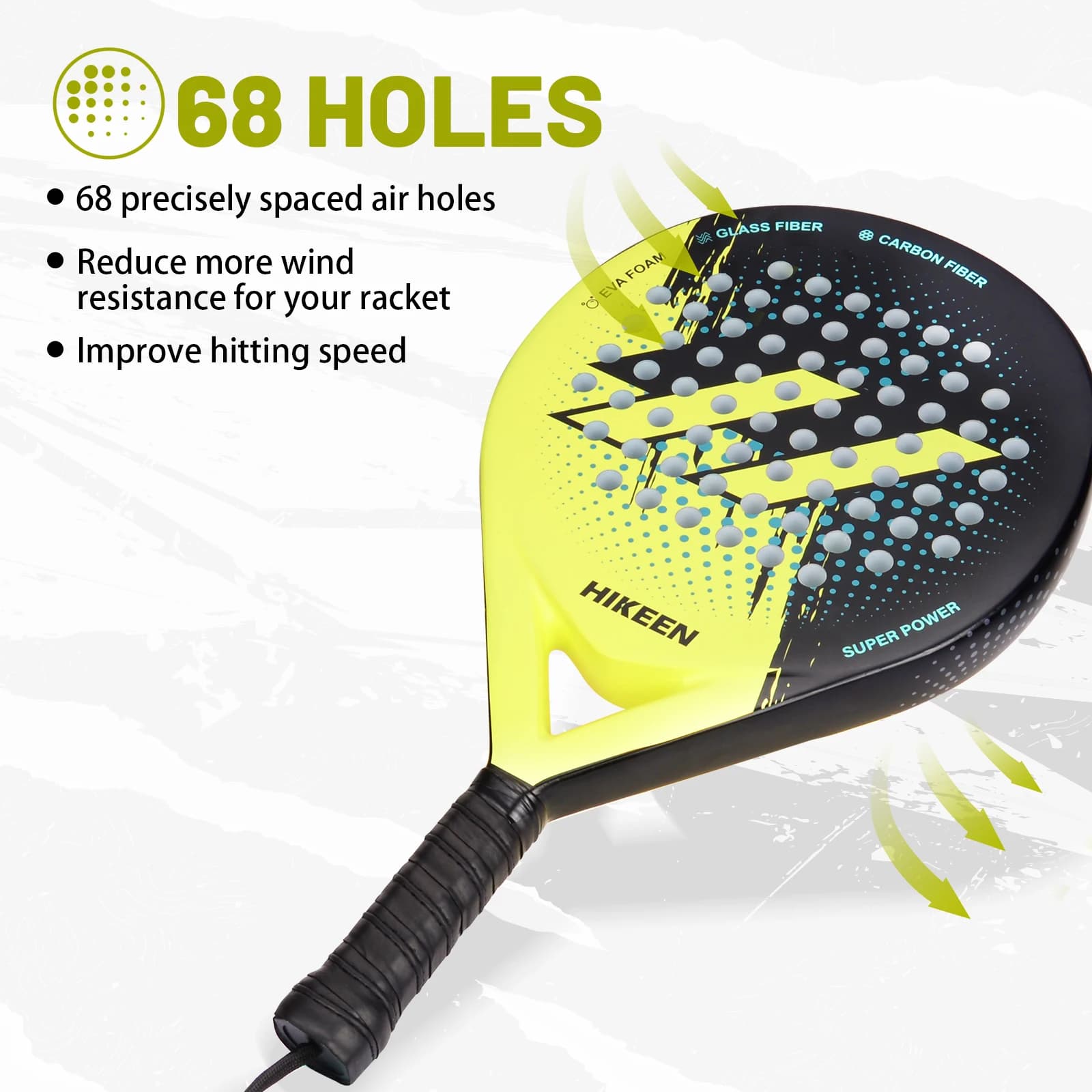 Raquette de padel Hikeen en fibre de carbone et de verre avec noyau en mousse EVA, raquette de padel bien équilibrée pour débutants et joueurs intermédiaires
