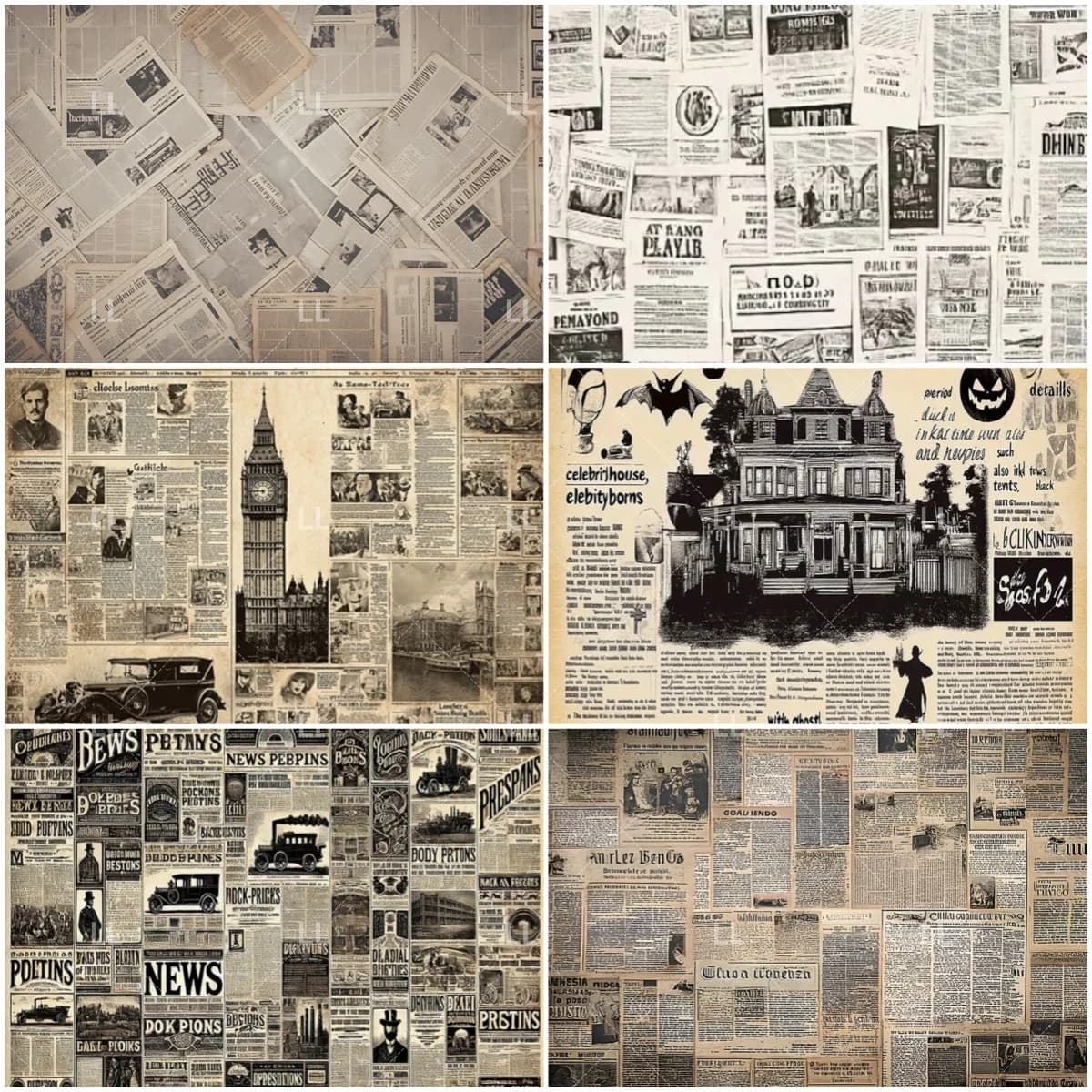 Fond d'écran rétro style journal des années 50 et 60, texture papier journal, décoration, toile de fond, collage, accessoire de studio photo