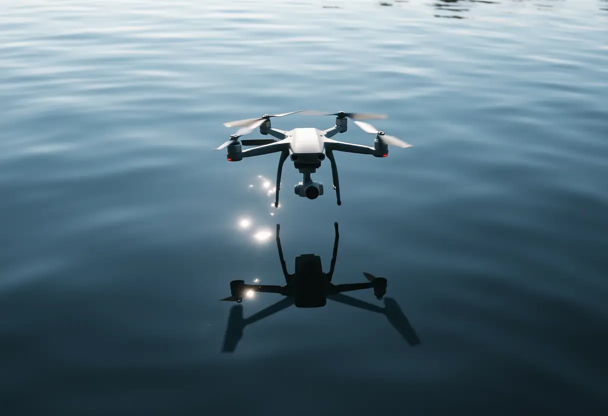 Drone survolant un lac paisible