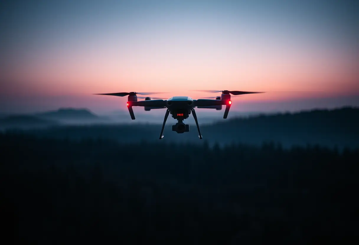 Drone avec caméras thermiques au-dessus de la forêt